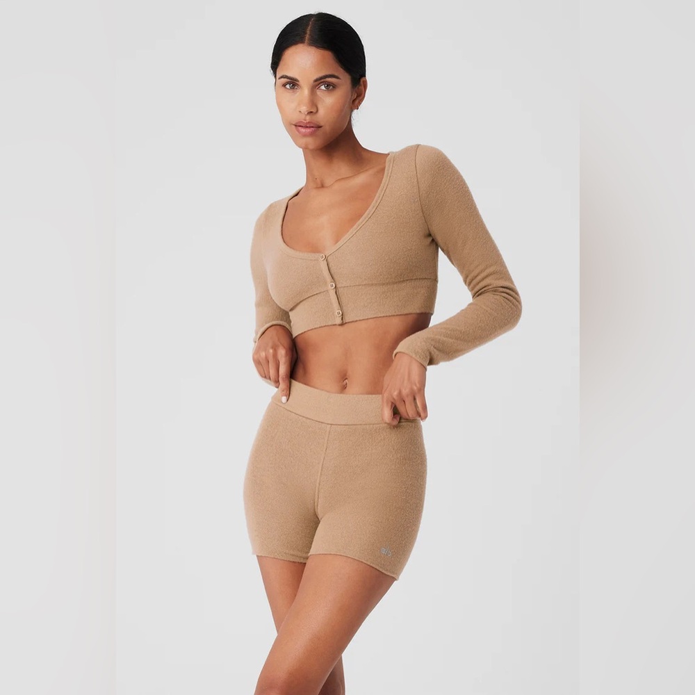 ALO Alolux Cropped Me Time Cardigan + Shorts Set